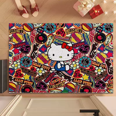 Mat, Customizable Wire Loop Mat, Avtomobil döşəmə paspasları - hello-kitty-colorful-graffiti-style-4060cm-silk-circle