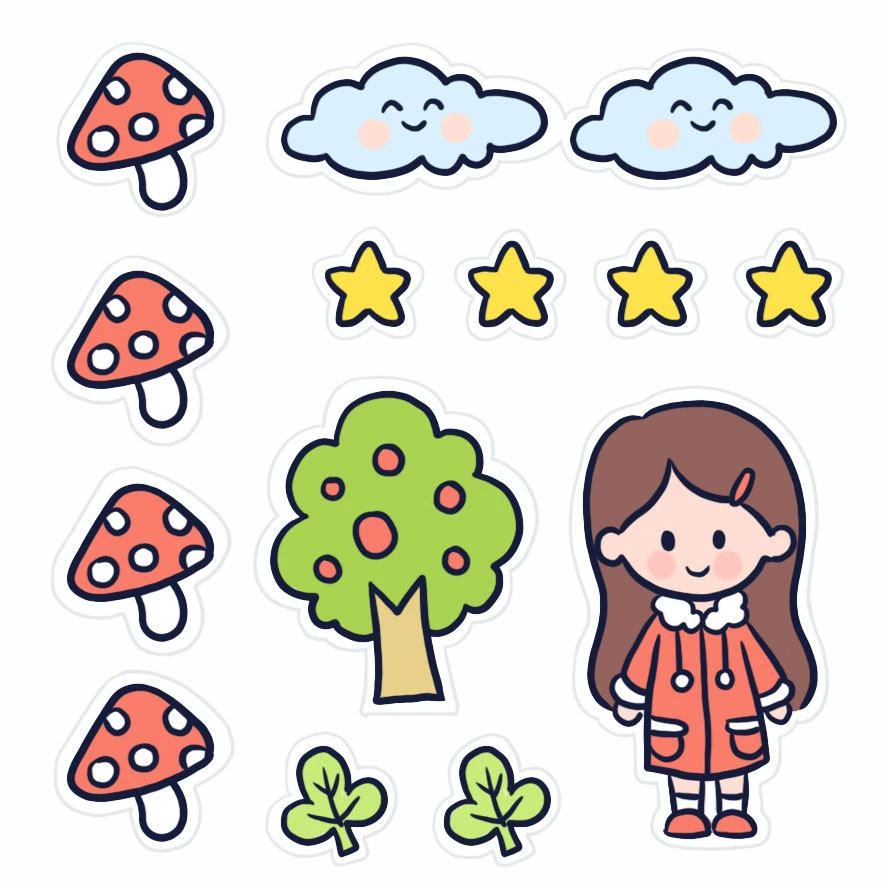 Cartoon sticker, laptop, book, DIY, for students