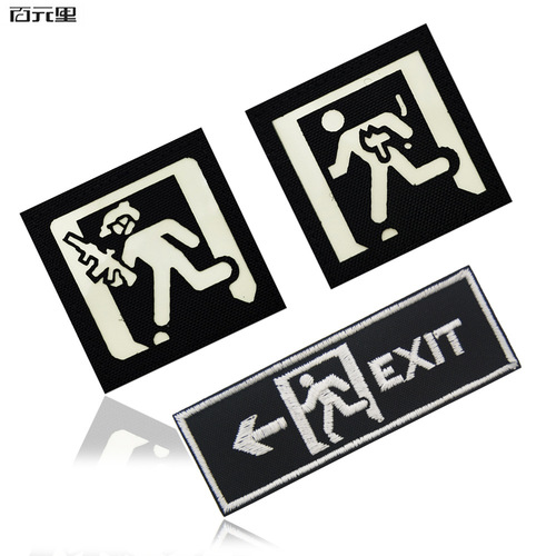 Luminous Cat Escape Velcro Badge Military Fans Outdoor Tactical Backpack Safety Exit Sign Badge Morale Badge