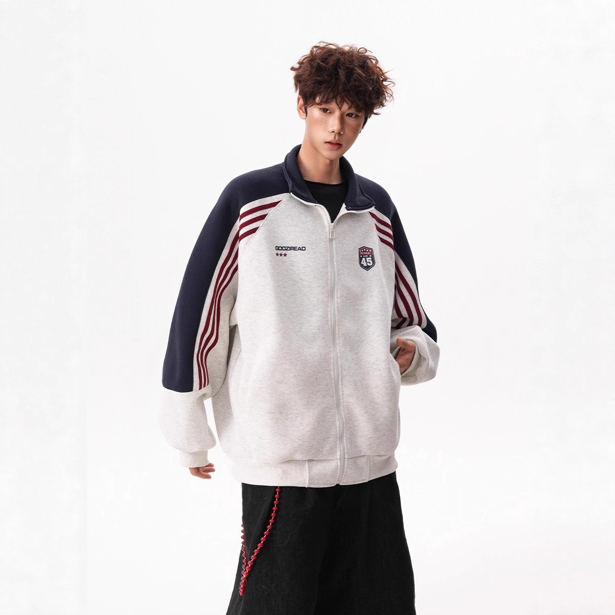 Giacca baseball con badge uomo donna felpa raglan oversize_voghion.com