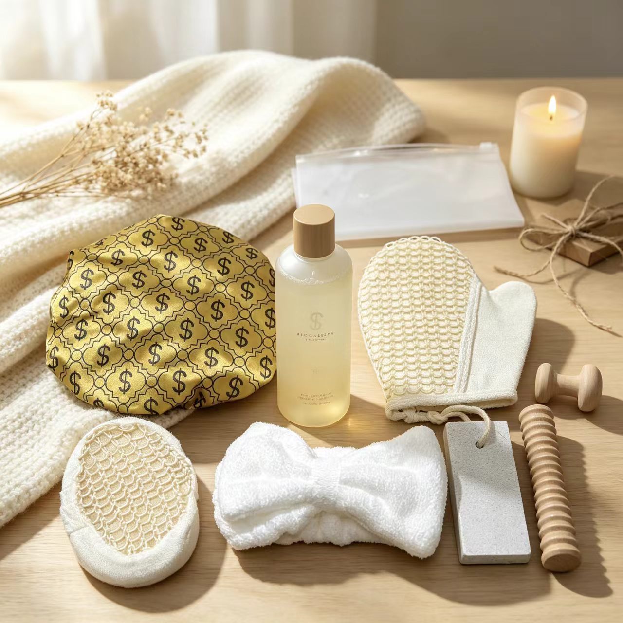 Set de Baño de Madera con Corazón de Madera de Masaje para Baño y Regalo