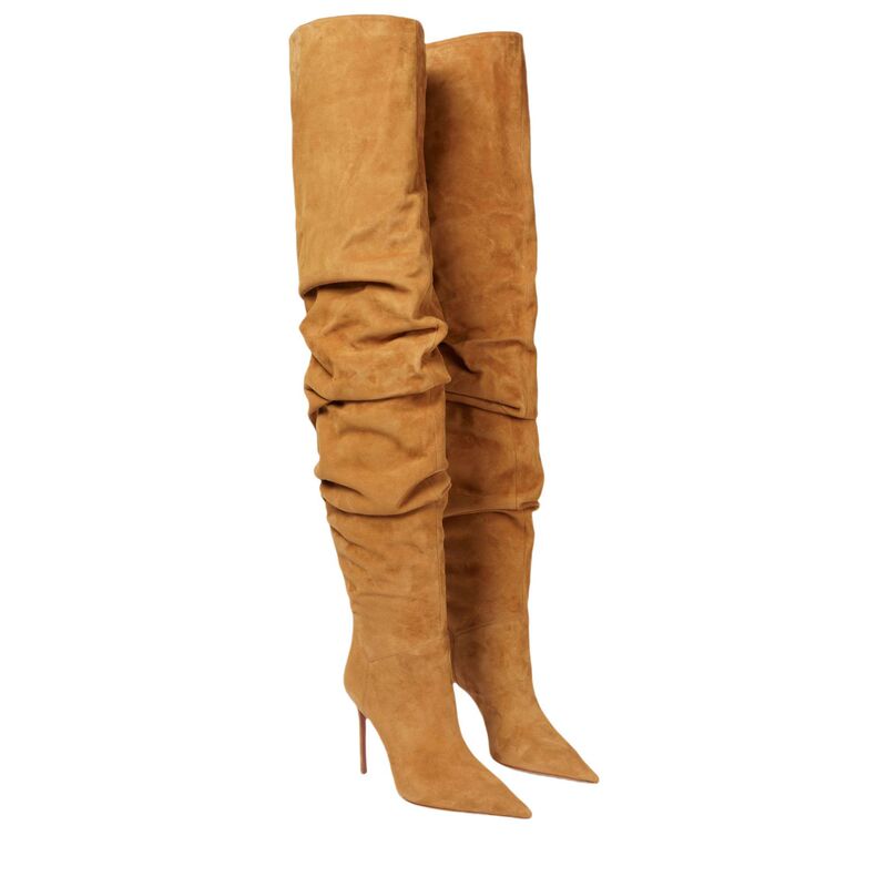 Foreign Trade Women's Shoes European and American Fashion Pointed Toe Stiletto Thigh Boots Autumn and Winter Over-The-Knee Sexy Suede Large Size Pile Boots