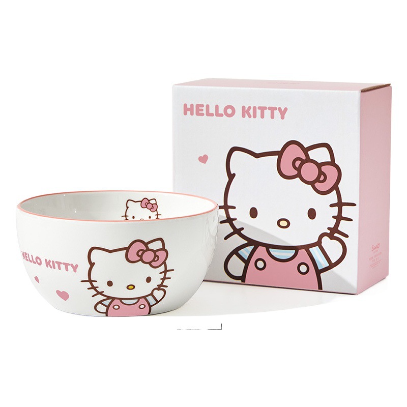 Sanrio cuenco redondo de cerámica para arroz con dibujos animados, cuenco para sopa de fideos para el hogar, vajilla bonita de alto valor para niños, cuenco de 4,5 pulgadas M