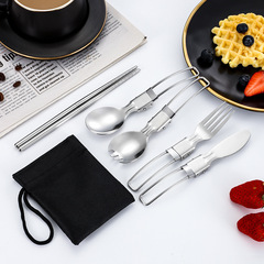 304 Stainless Steel Folding Knife Fork Spoon Chopsticks Outdoor Picnic Camping Portable Tableware Set of 5