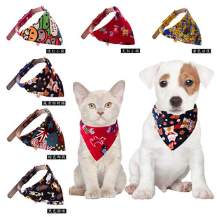 Pet scarf PU collar triangle dog scarf pet scarf saliva towel bib print canvas cat scarf