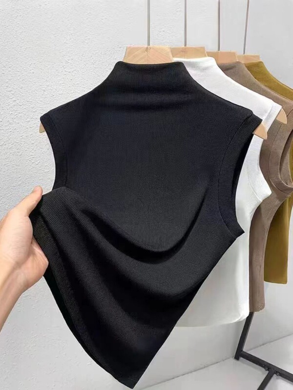 Modal Half-turtleneck Sleeveless Vest Women's Spring and Summer New plus size Slim-fit All-match Base Shirt Top Trendy