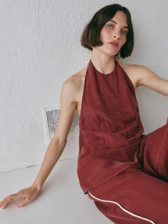Nuevo estilo transfronterizo europeo y americano comercio exterior ropa de mujer sin mangas cuello redondo color sólido pantalones de pierna ancha temperamento pantalones de traje de moda de viaje image 6