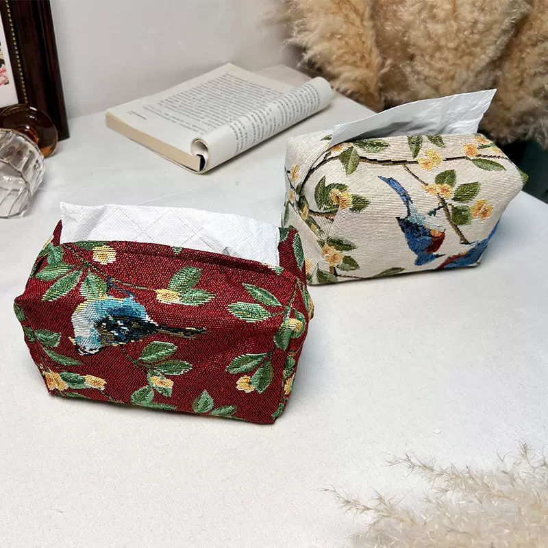 田园风布艺纸巾盒桌面客厅高颜值轻奢纸巾盒创意便捷式车内抽纸盒