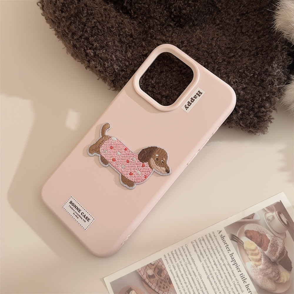 ins suéter bordado cachorro 15pro max manzana 16 caso de teléfono estereoscópico iphone 14 aplica 13 silicona 17