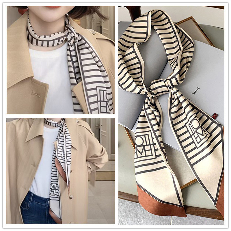 Black and White Striped Scarf Small Long Strip Women's Winter 2022 New Slim Narrow All-match Shirt Popular Scarf Scarf