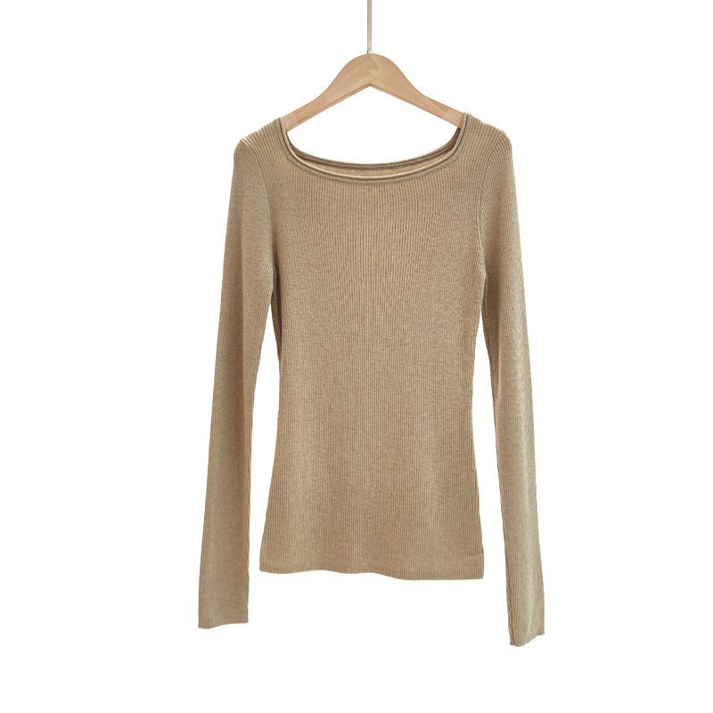 10 Wool Curl Base Knitted Sweater Tight Waist Inner Long Sleeve Top Basic Simple Knitted Sweater