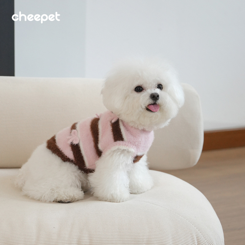 Lustiger koreanischer Pullover mit gestreifter Schleife, Haustier-Hundekleidung, Teddy-Bichon-Pullover, warmer Pullover für kleine Hunde
