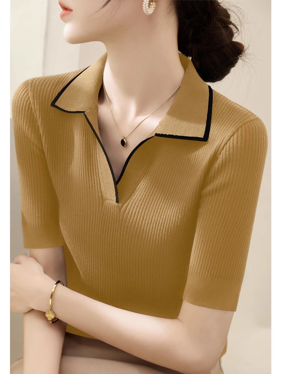 芥黄色~拼色 短袖