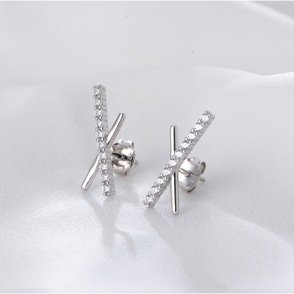 14K Real Gold Plated, Rhodium Plated Plating Material Zircon Inlay Material 1 Pair 925 Sterling Silver Zircon Geometric Ear Studs