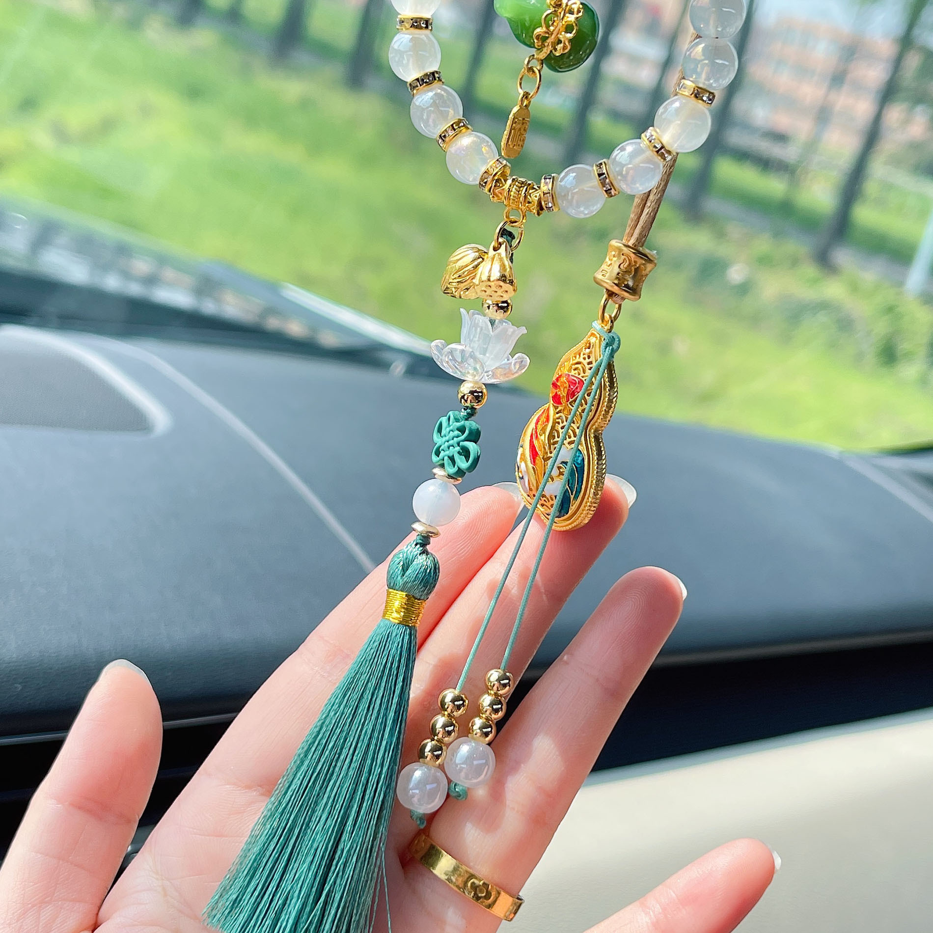 [Fu He Lu] Guofeng Hulu Car Pendant Tassel Car Rearview Mirror Pendant for Ping An Car