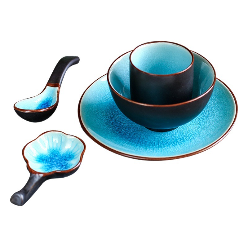 Grieta de hielo de estilo japonés comida de una sola persona vajilla de mesa de cerámica traje a juego tazón plato cuchara taza cena plato hotel restaurante suministros