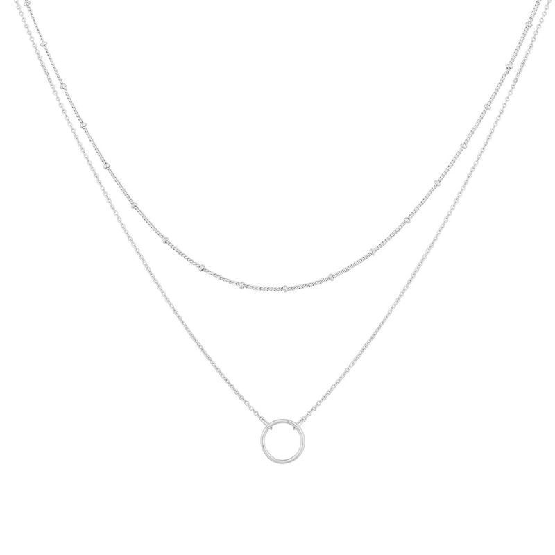 hot selling clavicle chain retro simple ring double-layer necklace copper bead chain circle pendant necklace_voghion.com