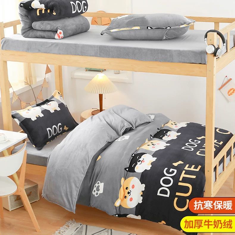 Dormitorio de estudiantes de invierno de lana de cama de tres piezas, cubierta de sábanas gruesas de lana de coral de brida de cuatro piezas