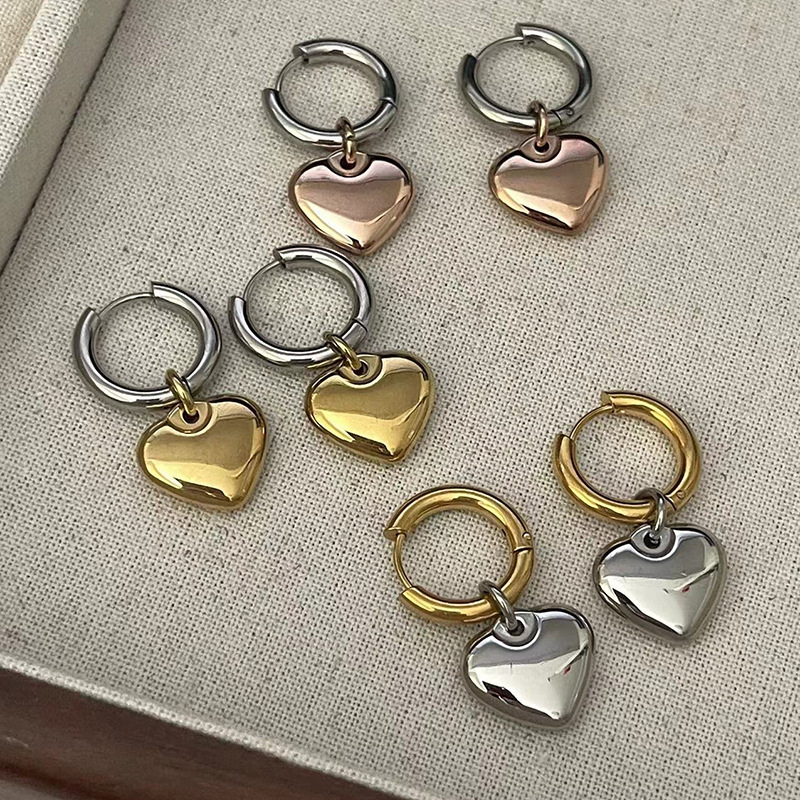 1 Pair Quantity 1 Pair Casual Simple Style Heart Shape Plating Titanium Steel 18K Gold Plated Drop Earrings