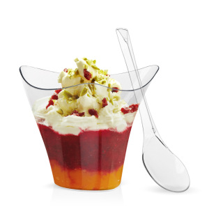 PS hard plastic transparent 3.5oz twisted edge dessert mousse pudding cup spoon set of suit cross-border Amazon 100