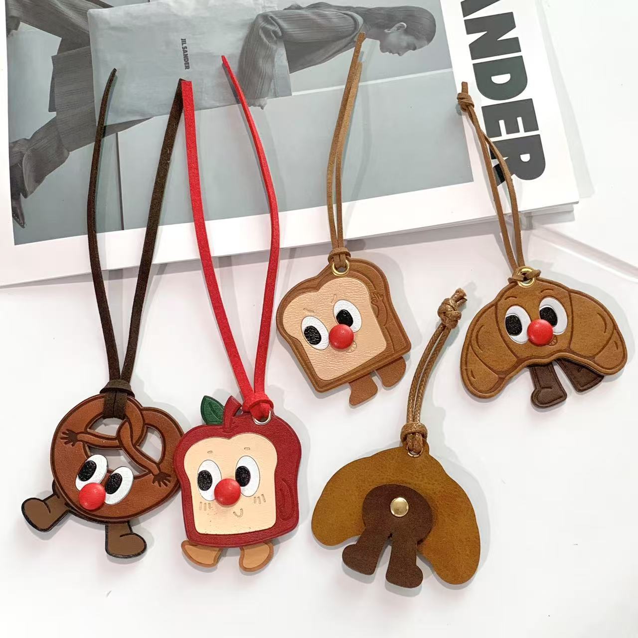 Toast Croissant Pendant Bag Pendant School Bag Backpack Leather Cute Creative Cartoon Doll Car Pendant