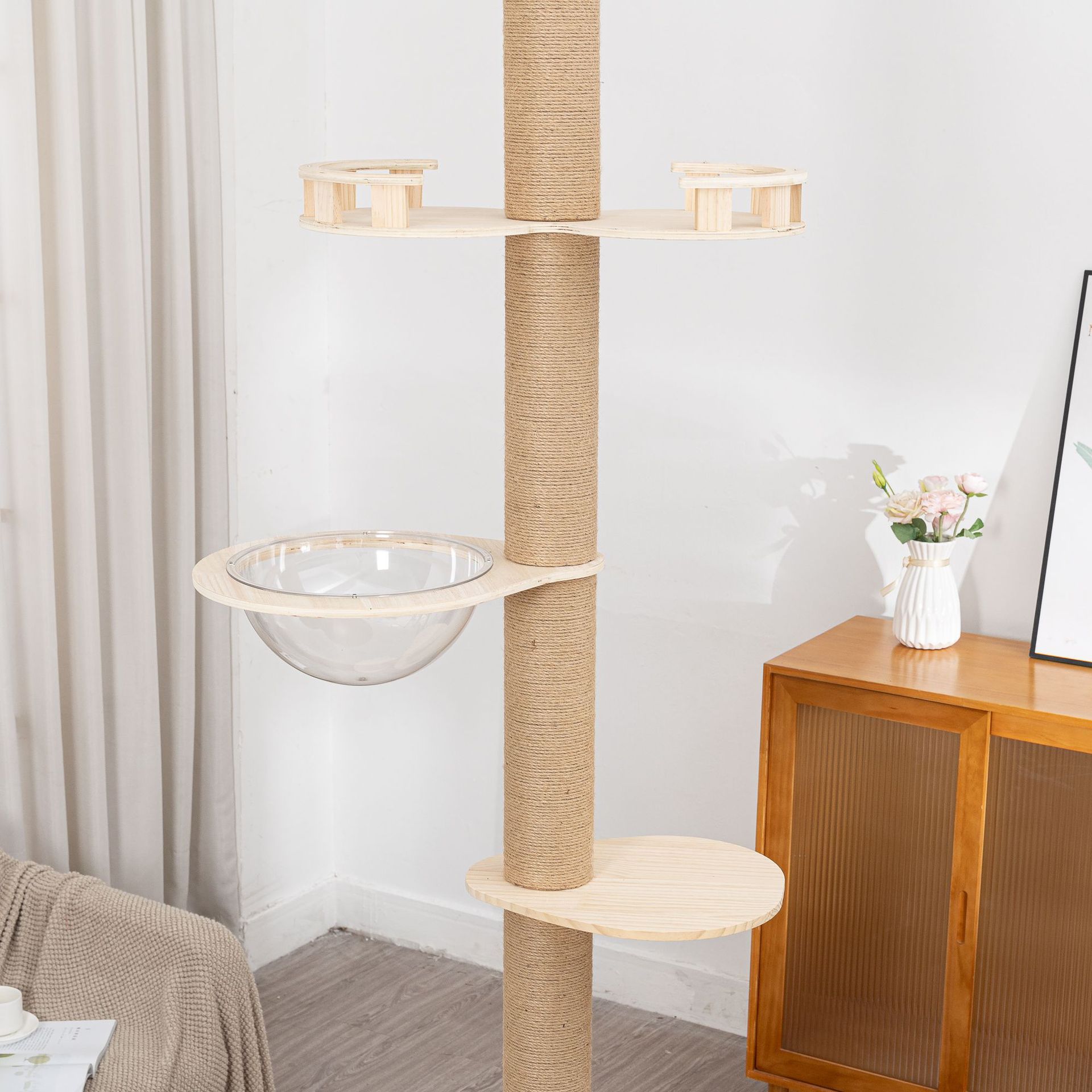 Tong Tianzhu gato escalada estante gato nido gato árbol en un gato juguete gato agarrar tabla seda gran estante de gato de madera sólida gato salto plataforma