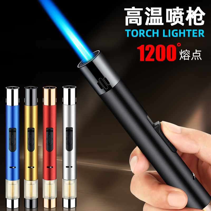 New See-Through Gas Box Large Direct Injection Lighter Birthday Gift Creative High-Power Spray Gun Portable Double Fire