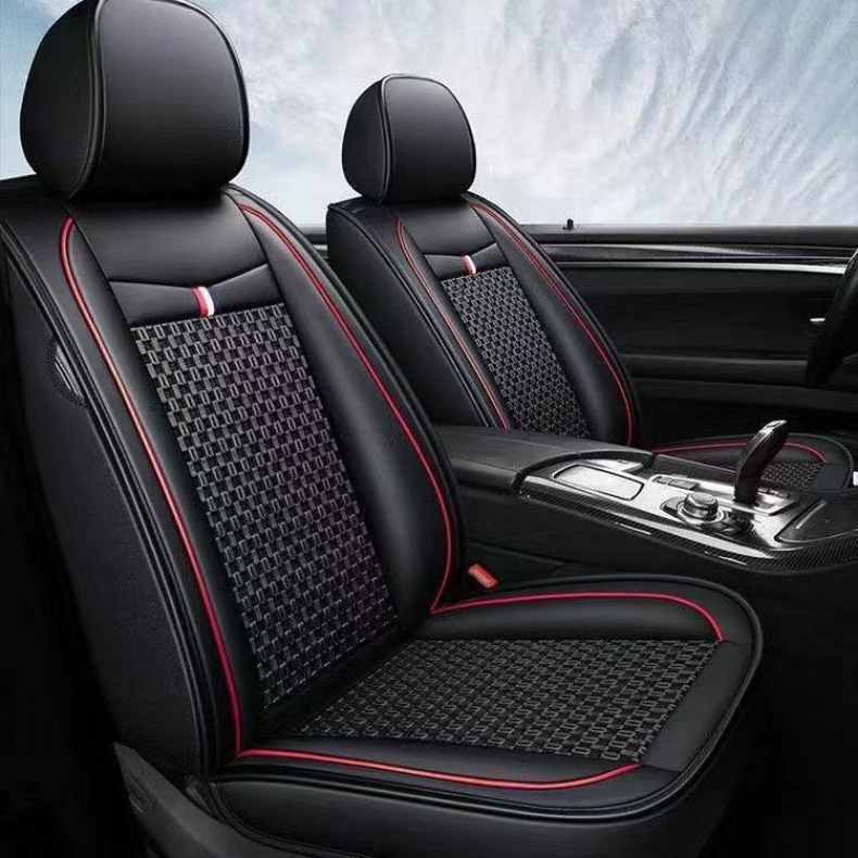 Leather Ice Silk Full-Cover Car Seat Cushion, Universal for All Seasons, Breathable Seat Cover for Five-Seater Cars, Exclusively for Cross-Border Sales