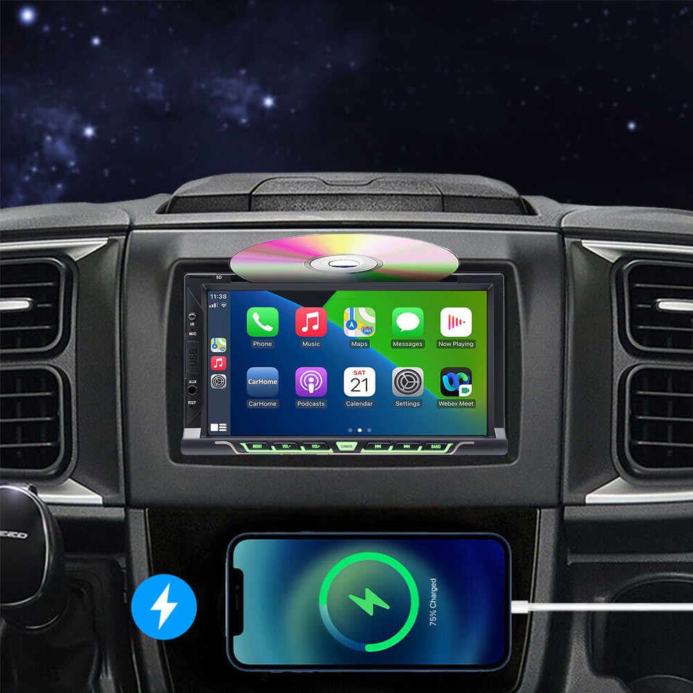 7inch Dual-Disc Car Cd Dvd Bluetooth Player Wireless Carplay Android Auto Fm Radio 12V