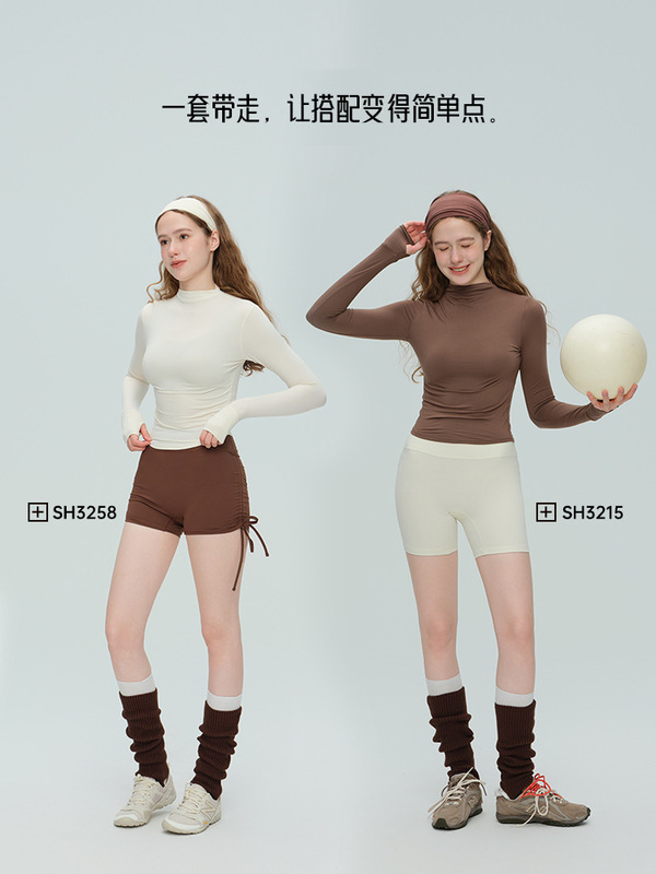 2025秋冬新品瑜伽服女柔软亲肤运动服带拇指扣健身服半高领长袖|undefined