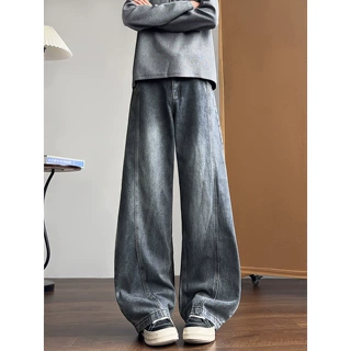 现货新塘源头工厂复古蓝弯刀牛仔裤男式cleanfit直筒秋冬批发代发