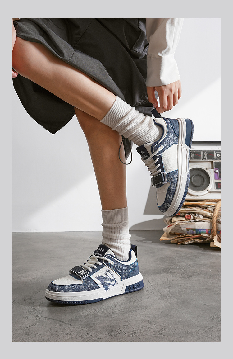 Giày sneaker unisex cổ thấp phong cách thể thao đường phố đế dày — 598-2 Trắng Đen chi tiết 14