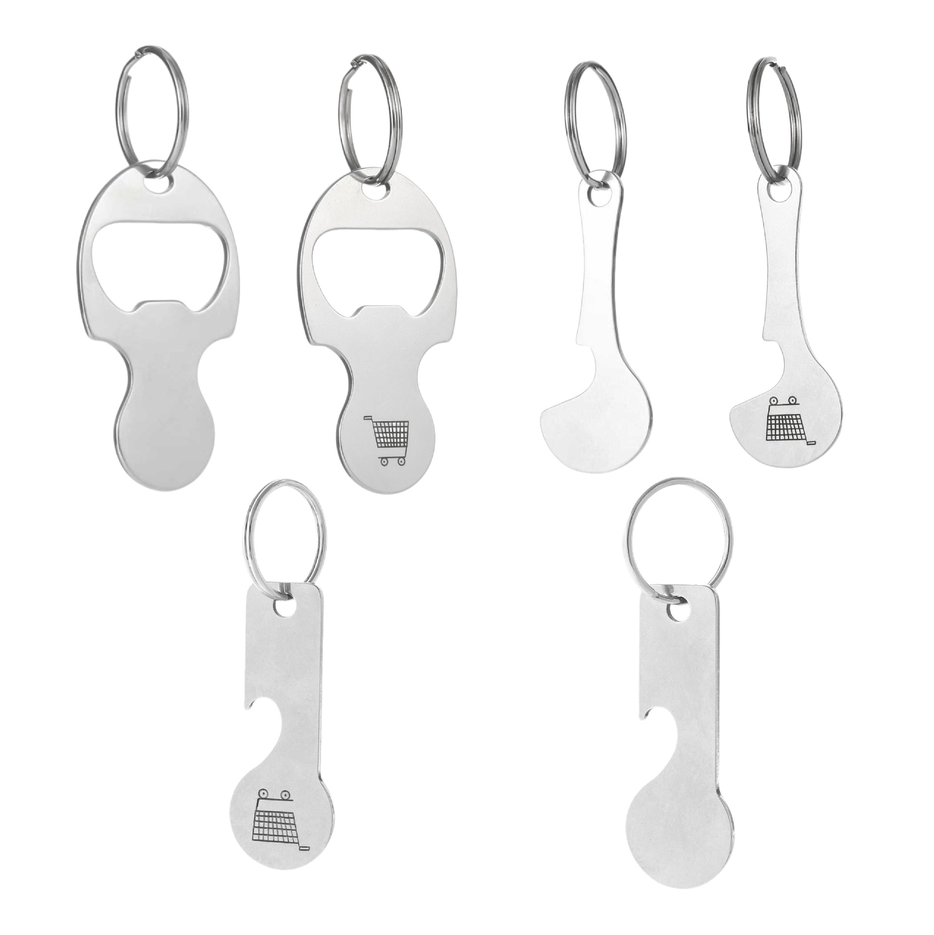 跨境钥匙扣商超小推车超市代币开瓶器多功能挂件防丢激光logo吊坠