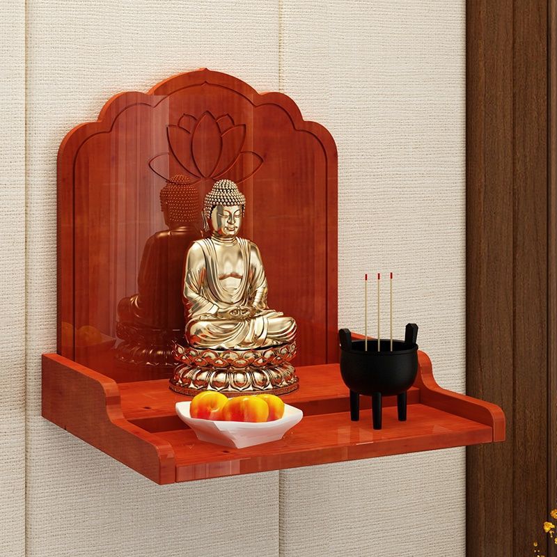 Solid Wood Shrine Wall-Mounted God of Wealth Altar Hanging Cabinet Home Altar Guanyin Bodhisattva Guan Gong Buddha Shrine