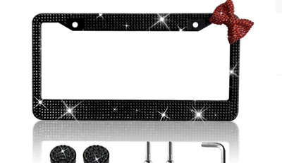 License plate holder/license plate holder | car license plate protector, license - black-single-piece-with-red-bow