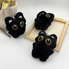 抖音同款热销大眼黑猫吱吱叫饰品挂件毛绒公仔可爱卡通包包挂饰