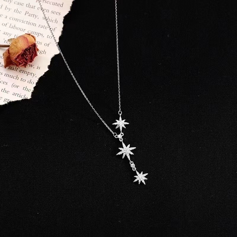 S925纯银超闪八芒星流苏项链轻奢简约百搭时尚气质雪花精致锁骨链|undefined