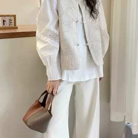 牛货女2025春夏新品宽松盘扣刺绣新中式风马甲女时尚上衣女