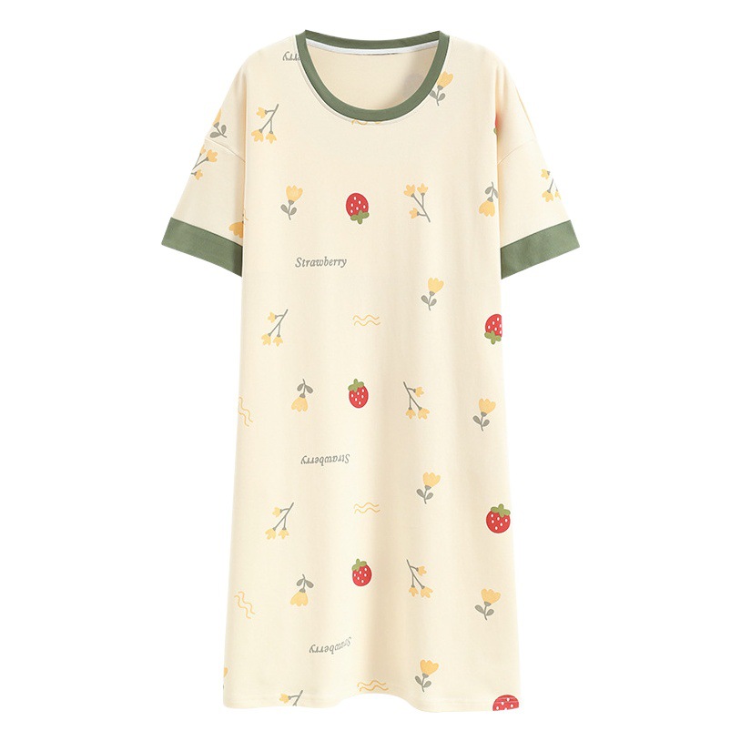 Camisón de verano de las mujeres de algodón puro con almohadilla en el pecho de las mujeres embarazadas verano sexy 2024 nuevo pijama de manga corta simple verano de las mujeres