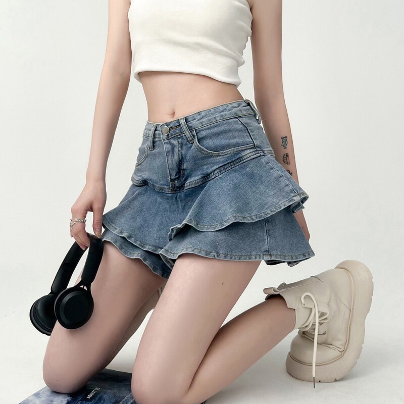 Denim Skirt for Women, Summer Anti-Exposure A-Line Ultra-Short Skirt, 2026 High-Waisted Design, Pleated Bodycon Hot Girl Skirt