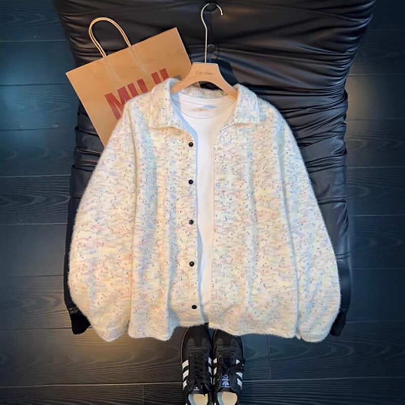 Colorful Tie-Dye Knit Cardigan Sweatshirt for Men, Spring American Style Heavyweight Couple's Shirt, Regular Shoulder Long-Sleeve Shirt Jacket Colorful Tie-Dye Knit Cardigan Sweatshirt for Men, Spring American Style Heavyweight Couple's Shirt, Regular Shoulder Long-Sleeve Shirt Jacket