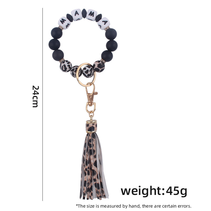 Nuevo cuero pu borla colgante creativo DIY nombre silicona con cuentas leopardo contraste color colgante pulsera llavero