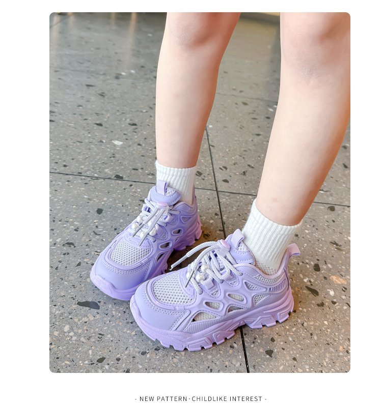 Chunky sneakers för flickor andas mesh med plattform_voghion.com