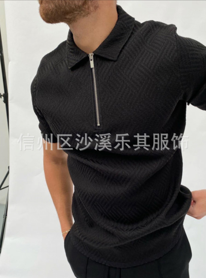 2023 Moda europea y americana Moda juvenil Camiseta de verano con cremallera de polo para hombre Soporte para pedir una pieza