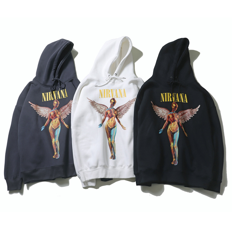 American Street Retro NIRVANA Nirvana Band Rock Perspective Angel Print fleece-lined Hooded Sweatshirt for Men and Women American Street Retro NIRVANA Nirvana Band Rock Perspective Angel Print fleece-lined Hooded Sweatshirt for Men and Women