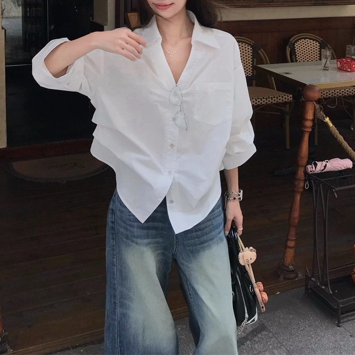白色老钱风复古高级感气质长袖衬衣女装2025秋季腰显瘦小众衬衫衣|undefined