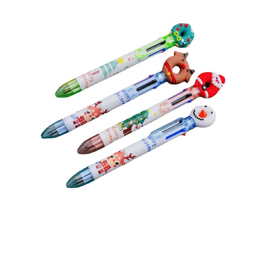 New Christmas 6-color ballpoint pen cartoon Santa Claus ten-color push-button color handbook pen student prizes wholesale