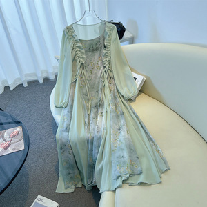 130-350斤大码女装胖mm风清冷感吊带连衣裙开衫外披套装夏新款，女装运动套装，变形策服饰