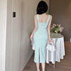 Split neckline strapless dress