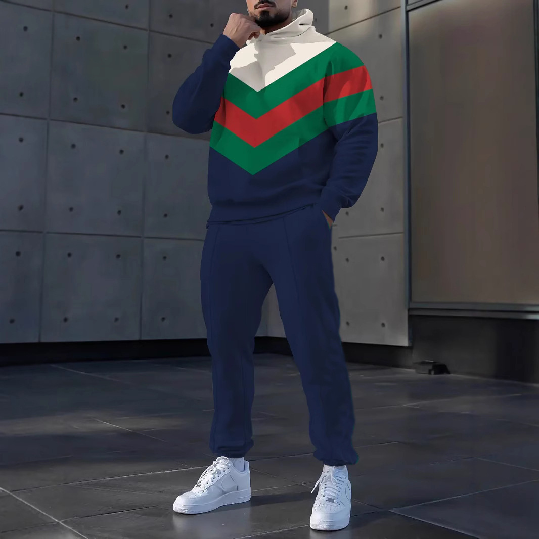 Pantalones de suéter con capucha de estilo personalizado de dos piezas con estampado digital a rayas clásico MC11-ML1